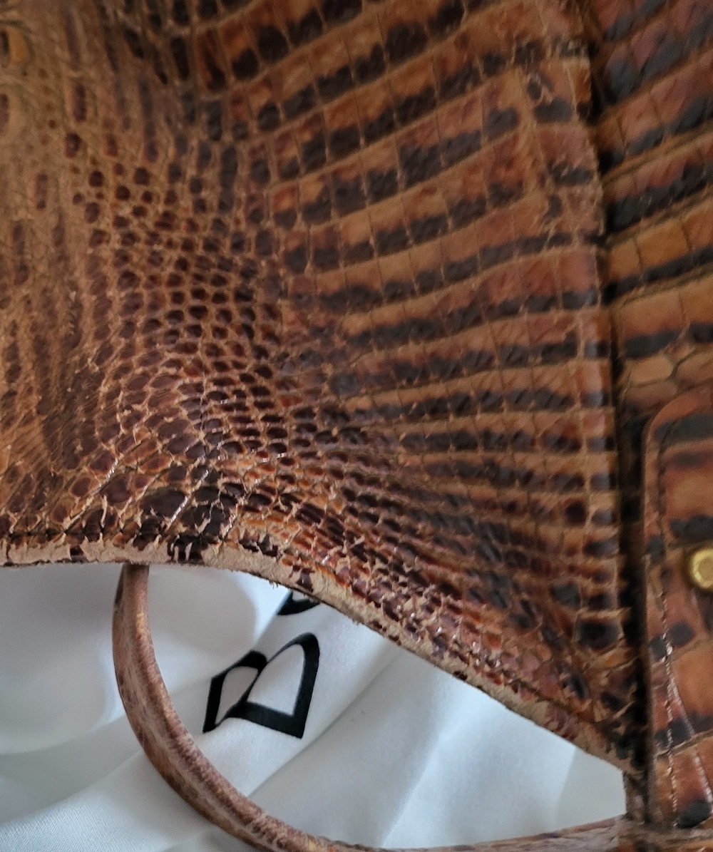 Brahmin Croc-embossed Leather Shoulder Bag/tote In Almond /brown. - Picture 2 of 16